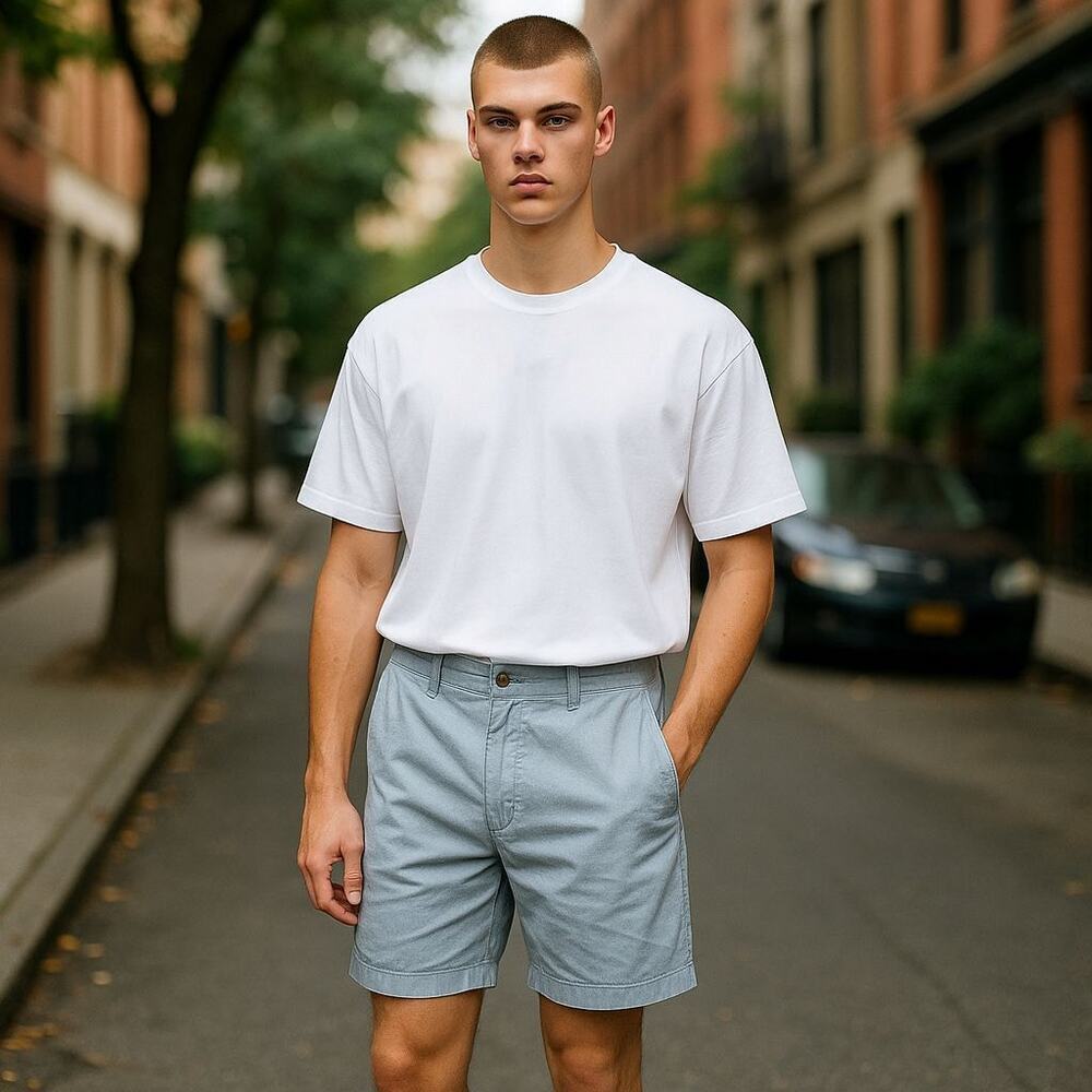 Polo Ralph Lauren  classic fit flat front blue oxford shorts 36 waist new MS14